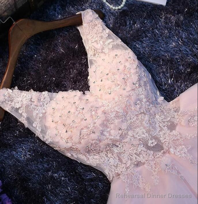 Pink V-neckline Flowers and Lace Applique Party Dress, Short Prom Dress Secondary image