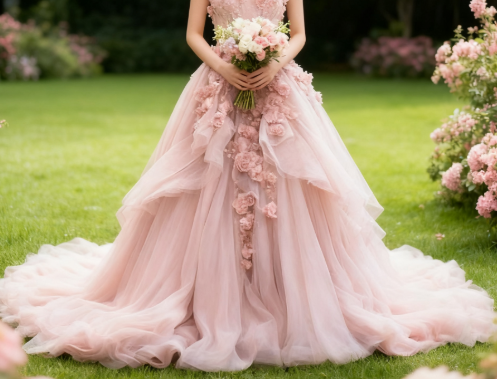 Pink Vintage A-Line Sweetheart Lace Tulle Long Classy Evening Gown Applique Wedding Dress Secondary image