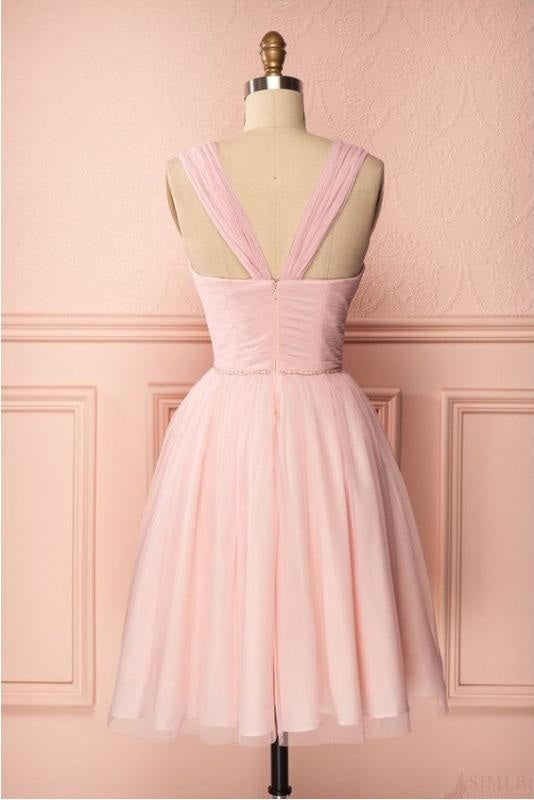 Pink Vintage Tulle Knee Length Homecoming Dress Straps Graduation Dress Secondary image