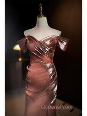 Pleat Trumpet Mermaid Coffee Sequin Evening Prom Dress With Slit