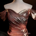 Pleat Trumpet Mermaid Coffee Sequin Evening Prom Dress With Slit