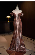 Pleat Trumpet Mermaid Coffee Sequin Evening Prom Dress With Slit