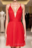 Plunging V Neck Tulle Short A-line Homecoming Dress With Pleated