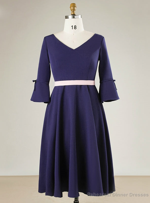 Plus Size Blue Satin Half Sleeve Prom Dress Main image
