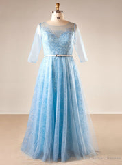 Plus Size Blue Tulle Print Short Sleeve Backless Prom Dress