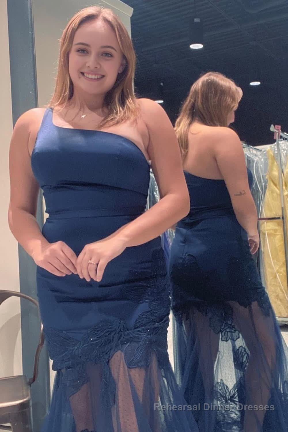 Plus Size Dark Blue One Shoulder Long Prom Dress Secondary image