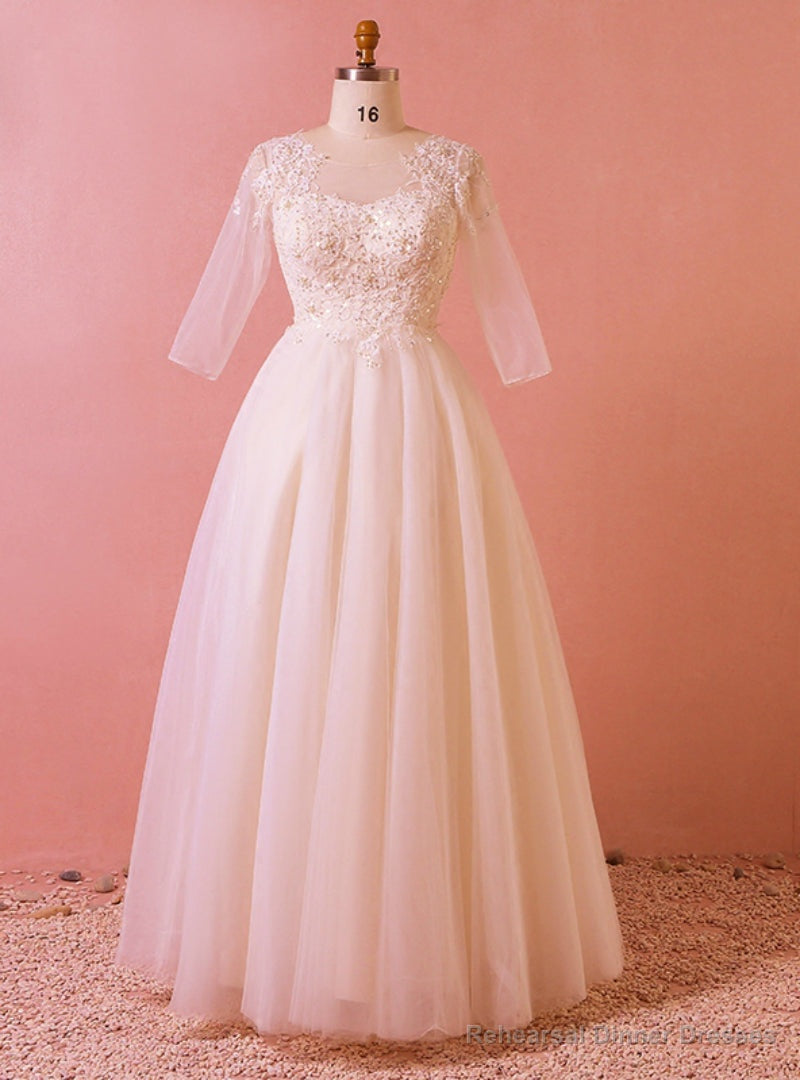 Plus Size Light Champagne Tulle Half Sleeve Backless Wedding Dress Main image