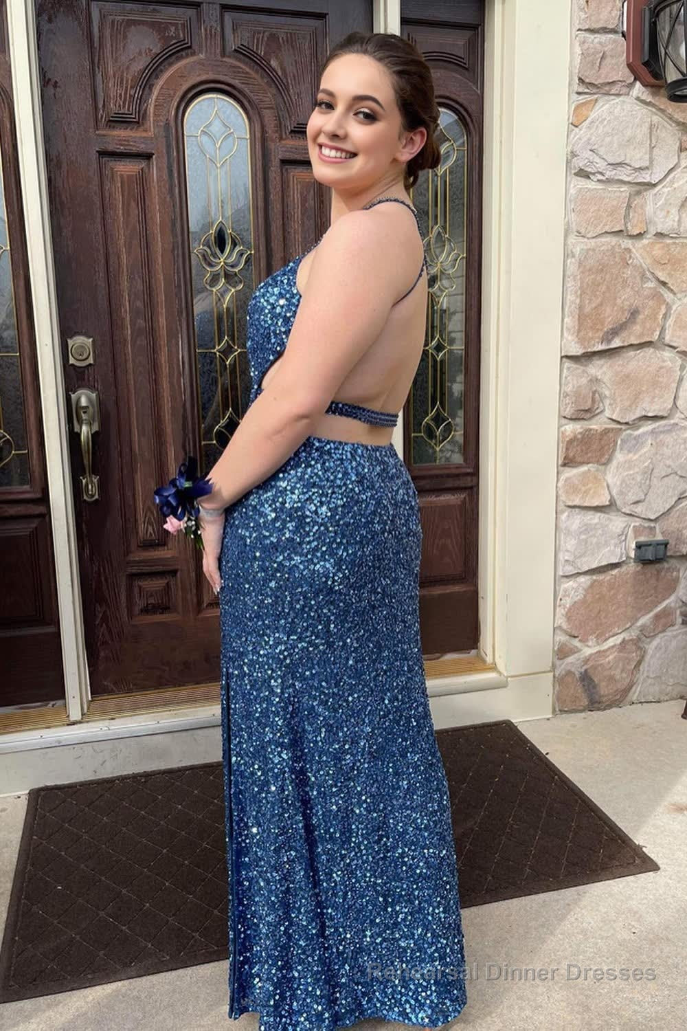 Plus Size Mermaid Grey Blue Halter Sequins Long Prom Dress Secondary image