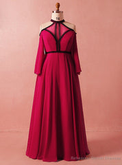 Plus Size Red Long Sleeve High Neck Backless High Waist Prom Dress