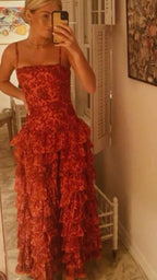 Popular Spaghetti Straps Floor Length Classy Prom Dress New Fashion Tiered Classy Evening Dress