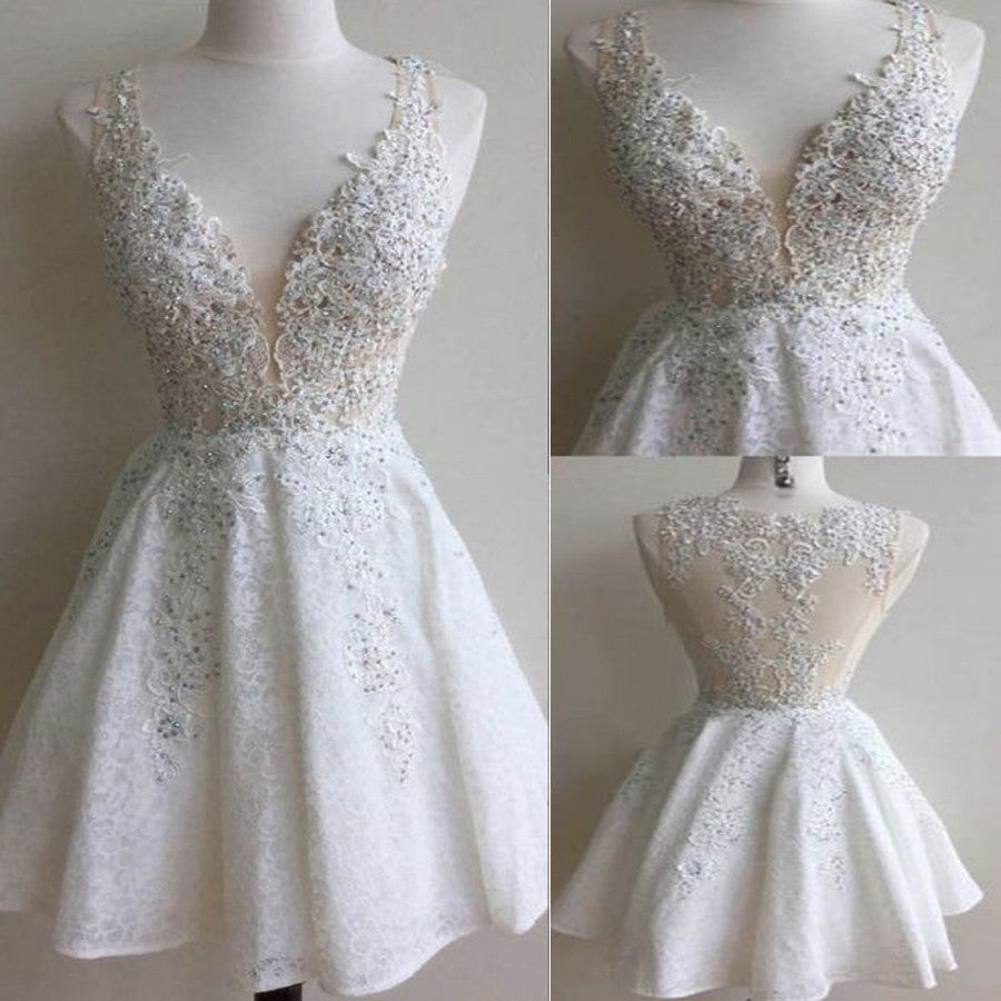 popular white lace see through gorgeous freshman cute homecoming Classy Prom gowns Dress