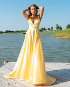 D1070,Popular Yellow Classy Evening Dress,Long Classy Prom Dress,Cross Back Classy Prom Dress