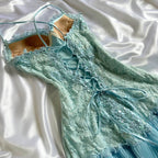 Powder Blue Sparkling Charming Retro Princess Stunning Unique Fashionable Beautiful Elegant Delicate Lace Short Lace Sequin Homecoming Dress Classy Prom Dress Classy Evening Dress Birthday Party Dress Classy Prom Dress