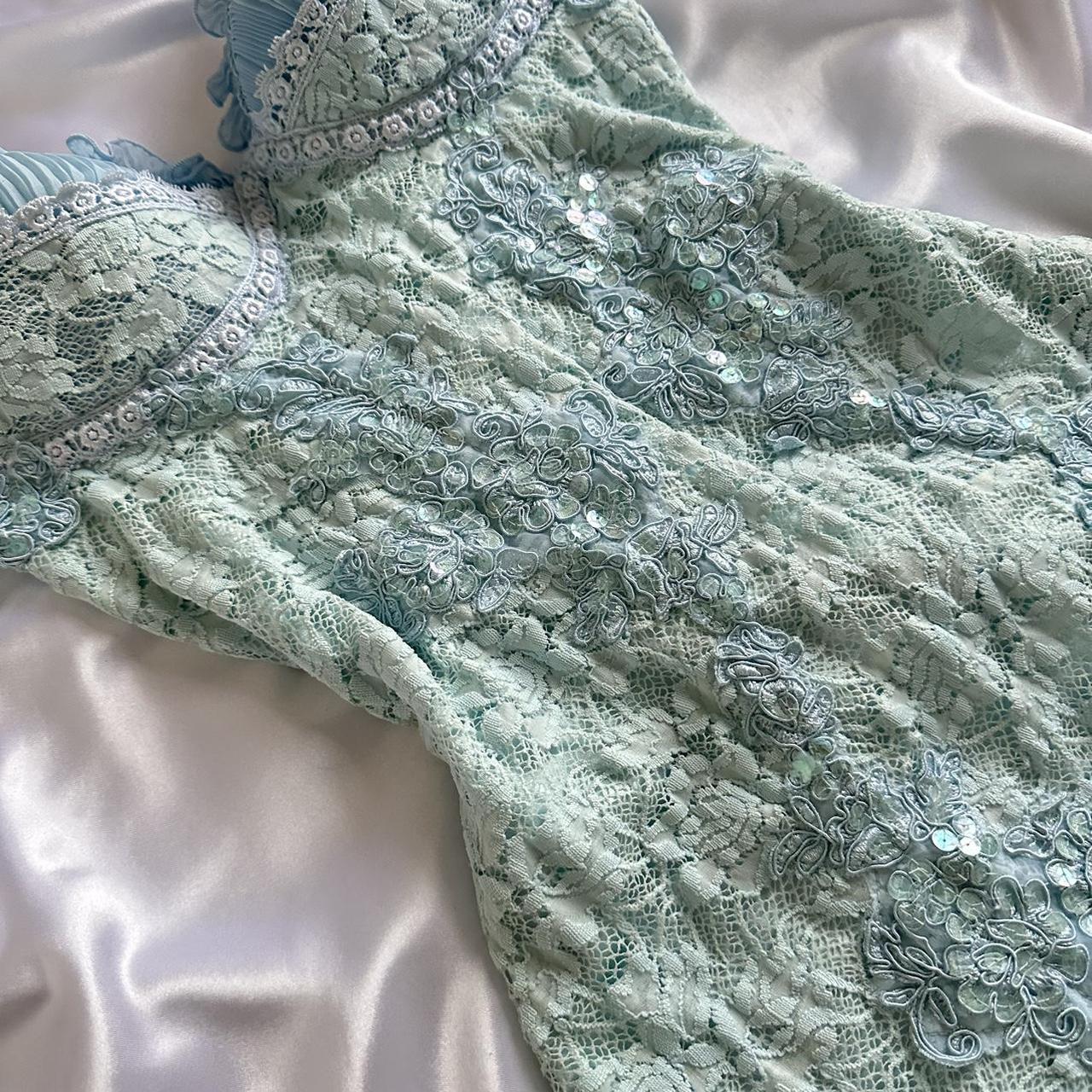 Powder Blue Sparkling Charming Retro Princess Stunning Unique Fashionable Beautiful Elegant Delicate Lace Short Lace Sequin Homecoming Dress Classy Prom Dress Classy Evening Dress Birthday Party Dress Classy Prom Dress