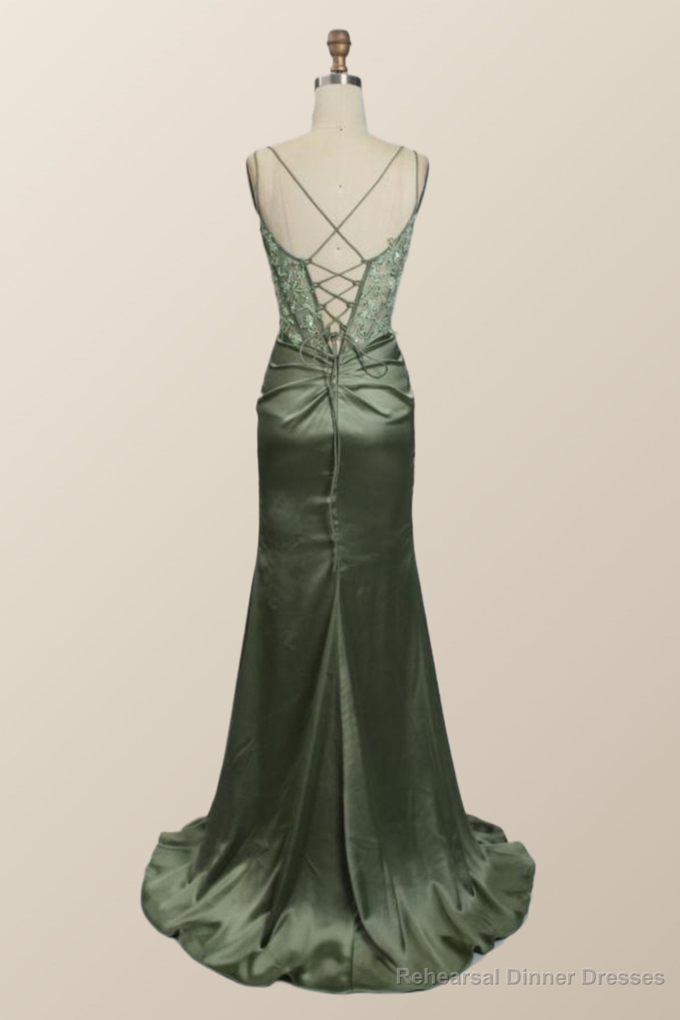 Sage Green Lace Appliques Mermaid Long Formal Dress Secondary image