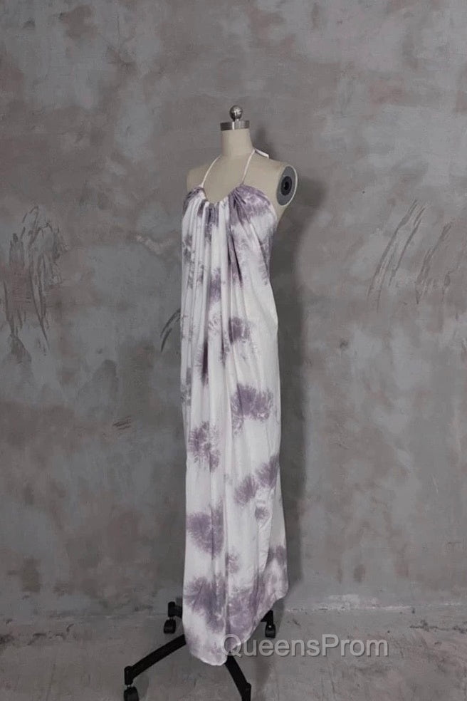 Pretty A Line Halter Floral Chiffon Long Evening Prom Dress Birthday Dress For Women