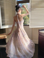 Pretty A Line Halter Pink Chiffon Floral Ankle Length Classy Evening Dress Classy Prom Dress
