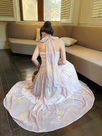 Pretty A Line Halter Pink Chiffon Floral Ankle Length Classy Evening Dress Classy Prom Dress