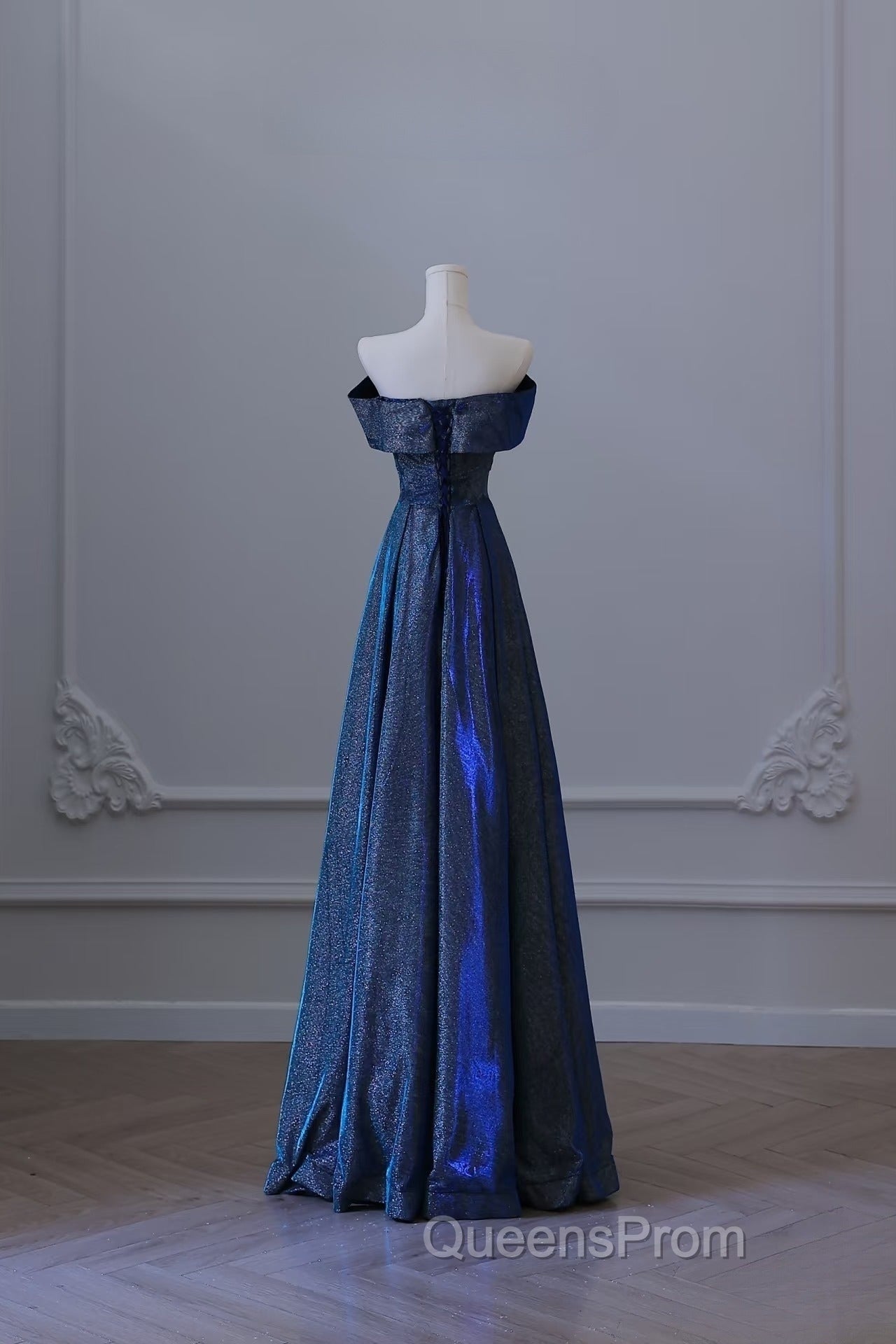 Pretty A Line Off The Shoulder Blue Sequin Long Evening Prom Dress Evening Gowns Secondary image