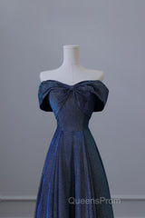Pretty A Line Off The Shoulder Blue Sequin Long Evening Prom Dress Evening Gowns