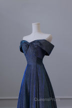 Pretty A Line Off The Shoulder Blue Sequin Long Evening Prom Dress Evening Gowns