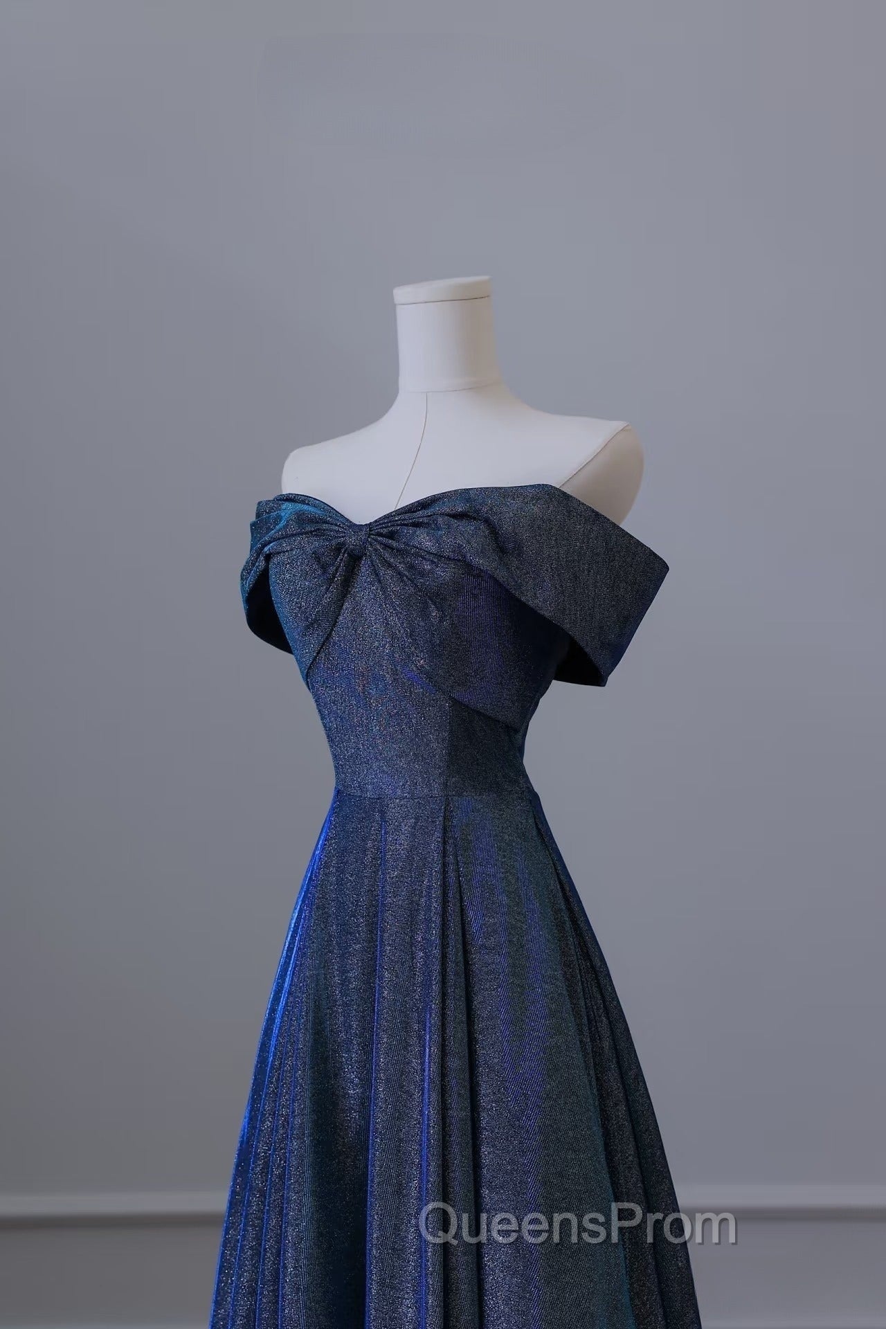 Pretty A Line Off The Shoulder Blue Sequin Long Evening Prom Dress Evening Gowns