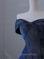 Pretty A Line Off The Shoulder Blue Sequin Long Evening Prom Dress Evening Gowns