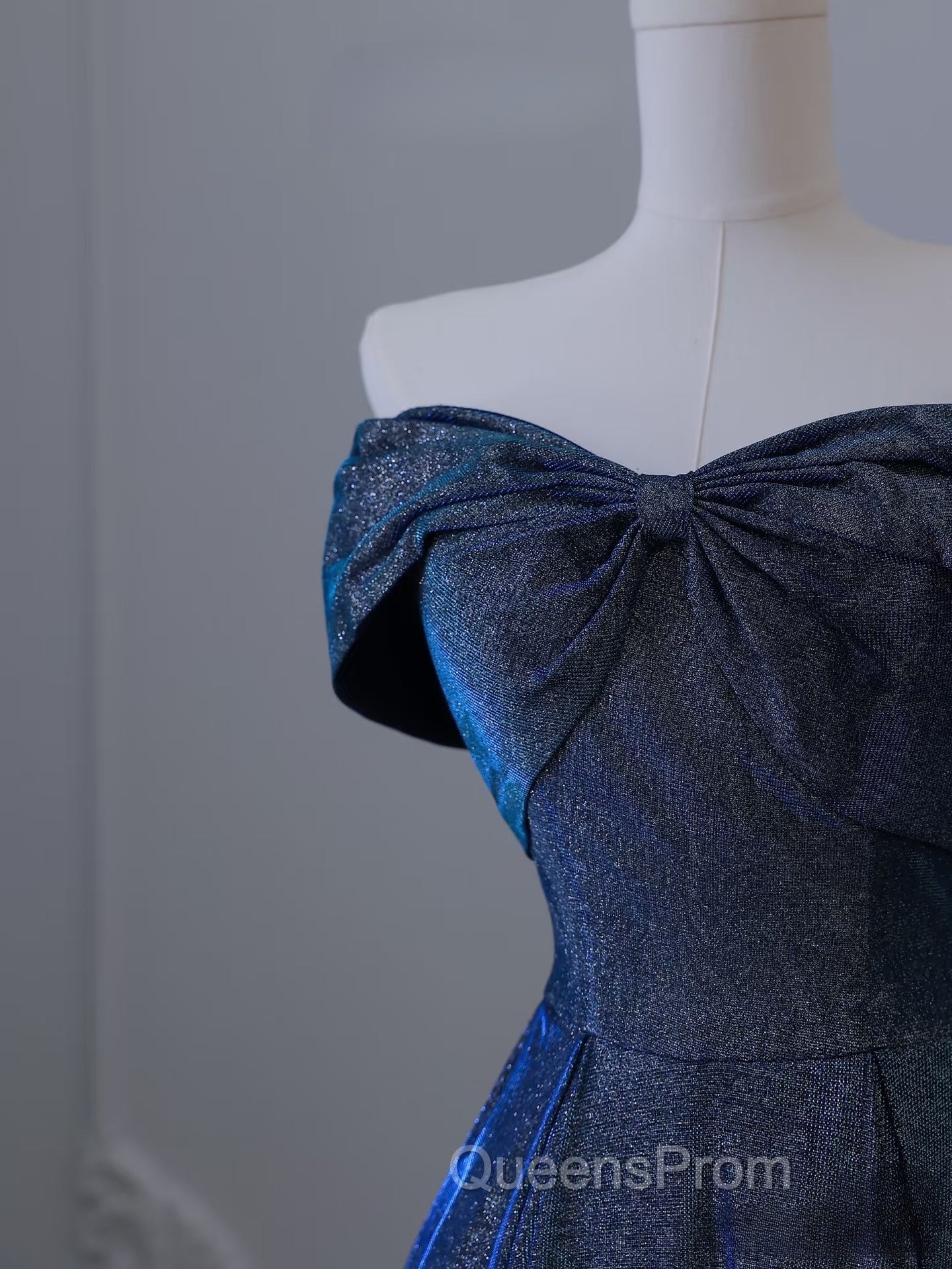 Pretty A Line Off The Shoulder Blue Sequin Long Evening Prom Dress Evening Gowns