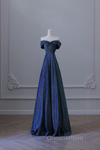 Pretty A Line Off The Shoulder Blue Sequin Long Evening Prom Dress Evening Gowns