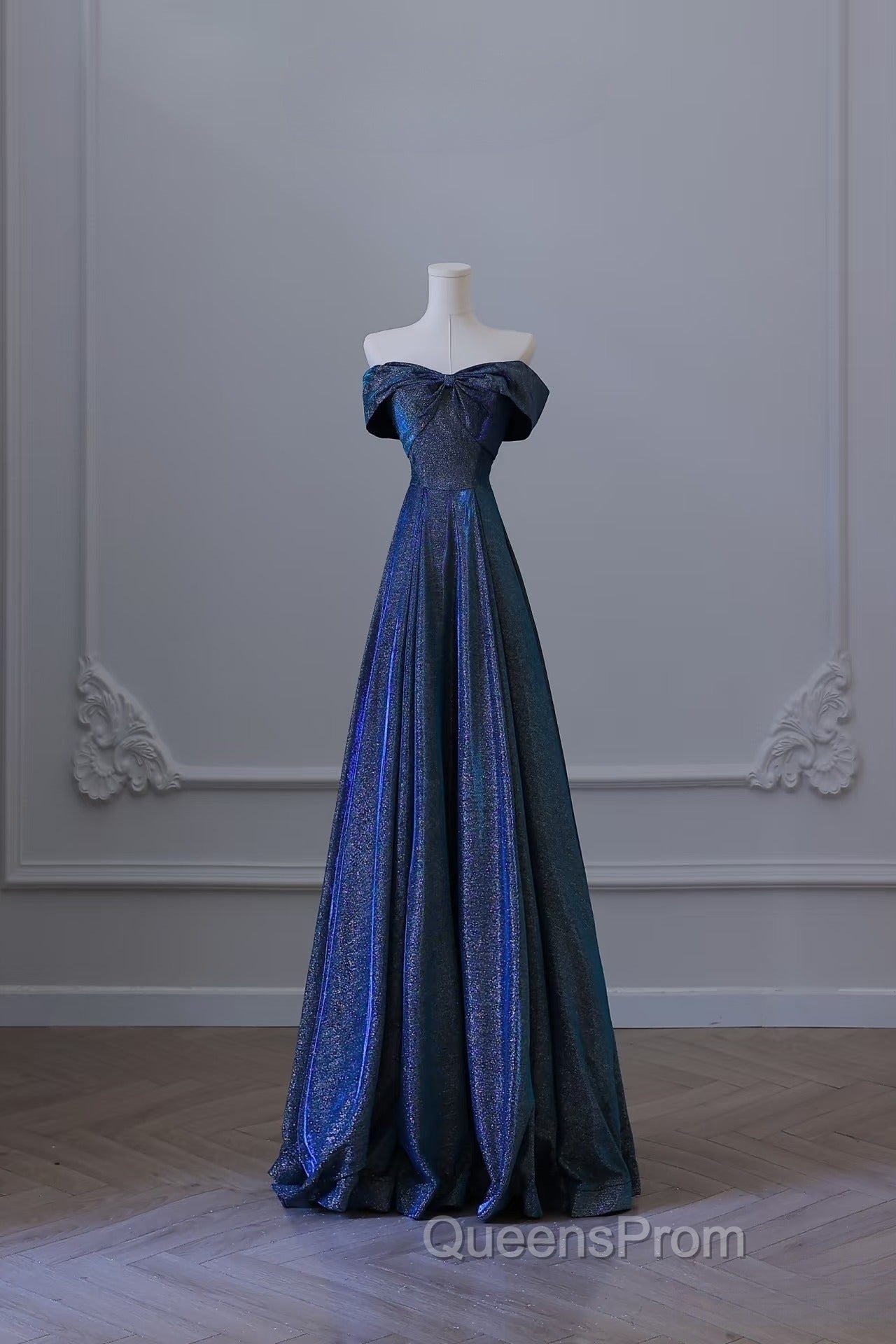 Pretty A Line Off The Shoulder Blue Sequin Long Evening Prom Dress Evening Gowns