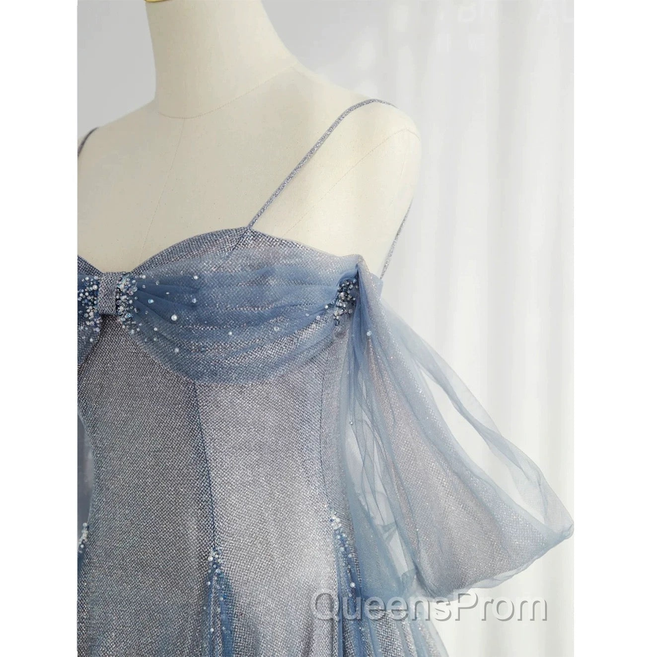Pretty A Line Off The Shoulder Blue Sequin Tulle Long Length Evening Dress Evening Prom Dress Secondary image