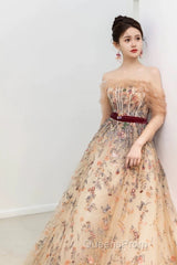 Pretty A Line Off The Shoulder Long Sleeves Floral Tulle Long Length Evening Dress Evening Prom Dress