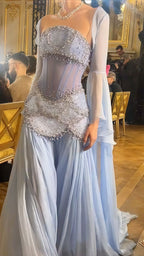 Pretty A Line Off The Shoulder Maxi Long Party Light Blue Chiffon Classy Prom Dress Classy Evening Dress