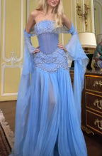 Pretty A Line Off The Shoulder Maxi Long Party Light Blue Chiffon Classy Prom Dress Classy Evening Dress
