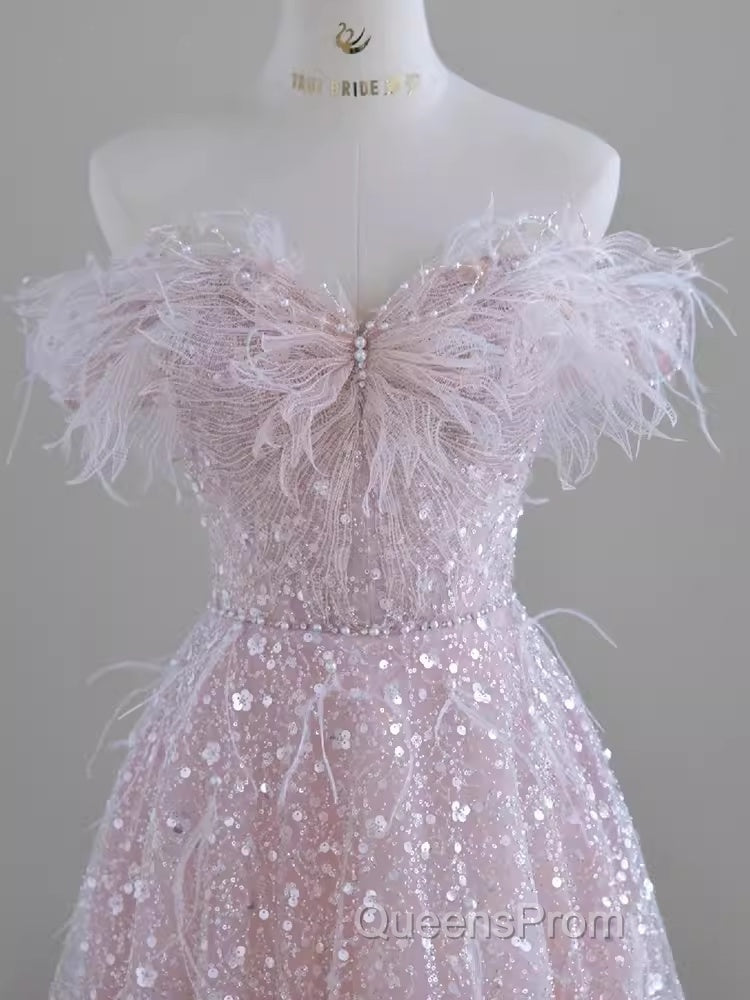 Pretty A Line Off The Shoulder Pink Sequin Long Evening Party Dress Evening Prom Dress Secondary image
