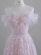 Pretty A Line Off The Shoulder Pink Sequin Long Evening Party Dress Evening Prom Dress