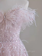 Pretty A Line Off The Shoulder Pink Sequin Long Evening Party Dress Evening Prom Dress