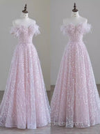 Pretty A Line Off The Shoulder Pink Sequin Long Evening Party Dress Evening Prom Dress