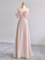 Pretty A Line Off The Shoulder Pink Sequin Long Evening Party Dress Evening Prom Dress With Beads
