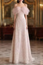 Pretty A Line Off The Shoulder Pink Sequin Long Evening Party Dress Evening Prom Dress With Beads
