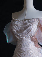 Pretty A Line Off The Shoulder Pink Sequin Long Classy Prom Dress Classy Evening Gowns