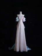 Pretty A Line Off The Shoulder Pink Sequin Long Classy Prom Dress Classy Evening Gowns