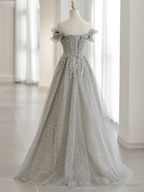 Pretty A line Off The Shoulder Sequin Long Evening Party Dress Prom Dresses