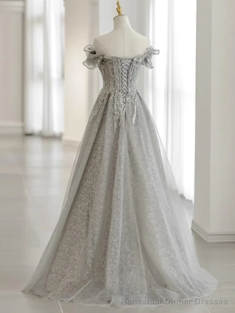 Pretty A line Off The Shoulder Sequin Long Evening Party Dress Prom Dresses