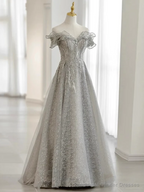 Pretty A line Off The Shoulder Sequin Long Evening Party Dress Prom Dresses