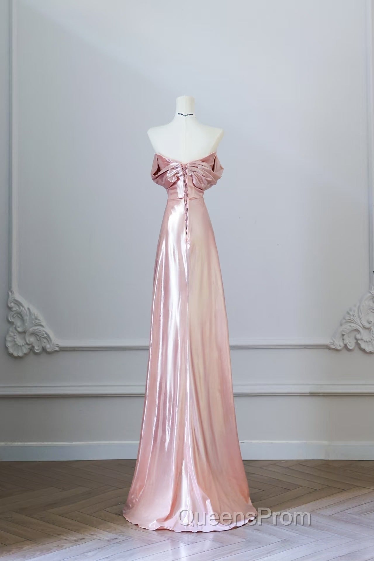 Pretty A Line Off The Shoulder Sequin Pink Long Evening Prom Dress Evening Gowns Secondary image