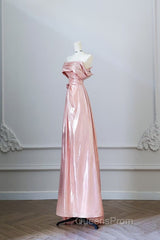 Pretty A Line Off The Shoulder Sequin Pink Long Evening Prom Dress Evening Gowns