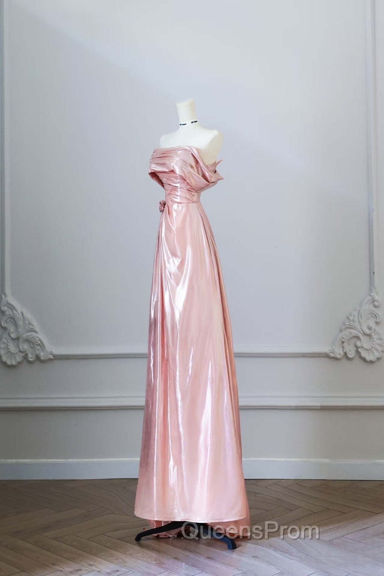 Pretty A Line Off The Shoulder Sequin Pink Long Evening Prom Dress Evening Gowns