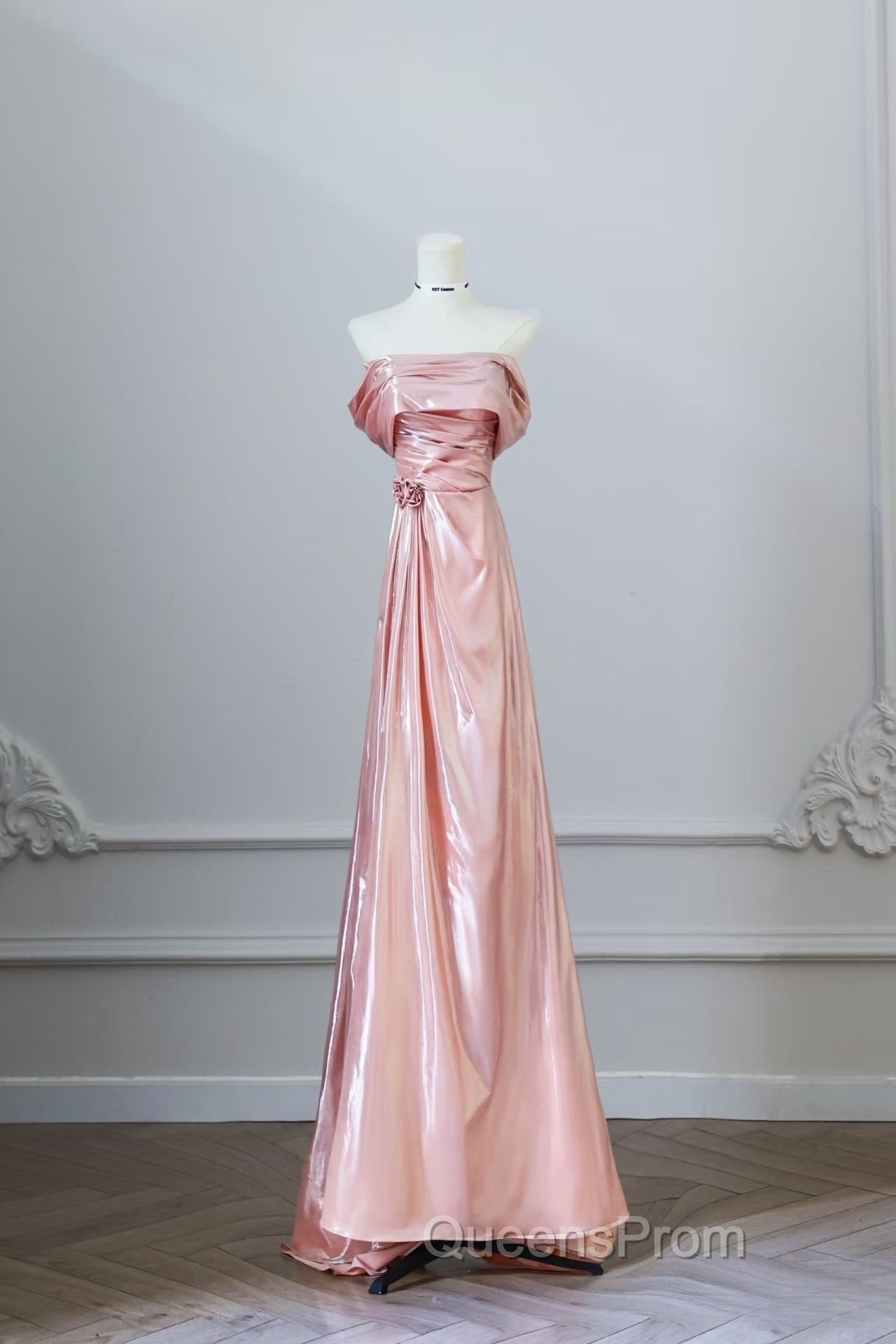 Pretty A Line Off The Shoulder Sequin Pink Long Evening Prom Dress Evening Gowns