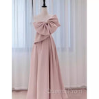 Pretty A Line One Shoulder Pink Satin Long Evening Party Dress Evening Prom Dress With Bowknot